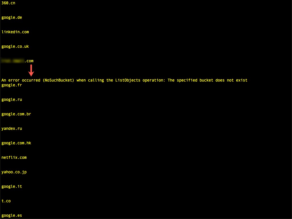 Alexa Topsite URL with no registered S3 bucket.