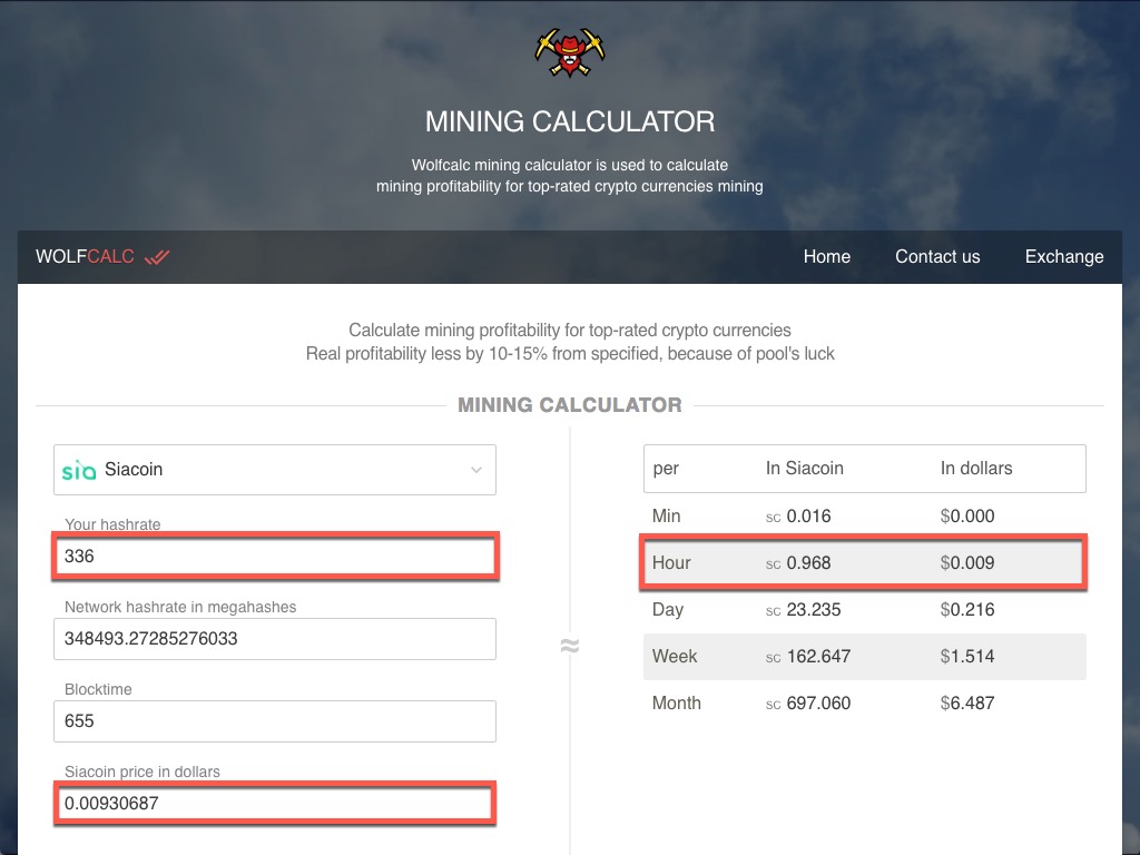 crypto mining calculator siacoin